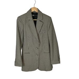 Zara Black Beige Houndstooth Gingham Boxy Cut Blazer Long Sleeve Women's Sz. M-L